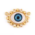 Goldener ovaler Evil Eye Schmuckanhänger mit blauem Zentrum und glitzernden Kristallen - M86-F3 Auge Verbinder-Stil / Blau
