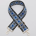 Ethnic geometric blue and white embroidered bag strap with gold metal buckles - No. 463 / Silver Hook