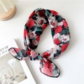 Floral cotton linen square scarf in red and green with vintage botanical pattern - 21 Cotton - Rose Border Red
