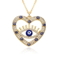 18K gold heart necklace with evil eye pendant and blue enamel zircon details - Deep Blue Heart Pendant (k118)