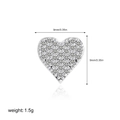 Detailed view of silver heart stud earrings with cubic zirconia and dimension labels - Silver Zirconia Heart Pendant Only (Without Chain)