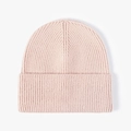 Classic light pink ribbed knit beanie hat with cuffed design for winter warmth - One Size / Pink