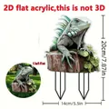 Green iguana on log 2D acrylic garden stake decorative plant topper for indoor pots - No.25 (0.2cm Thickness)