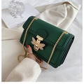 Dark green croc-effect shoulder bag featuring a crystal-encrusted gold bee buckle - Green