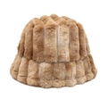 Detailed close-up of dark khaki faux fur bucket hat with vertical striped texture - M (56-58cm) / Khaki