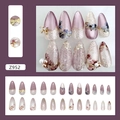 Lila Blumen-Kunstnägel mit 3D-Schleifen und Perlen in glitzernder Tropfenform-Design - Z952 Goldener Traum (Klebermodell)