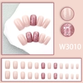 Pink and purple glitter press-on nails with sweet gradient French style and square shape - Pink Purple Glitter Style With Glue (W3010)