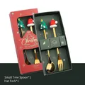Golden stainless steel spoon and fork set with silicone Christmas tree and hat ornaments - Gold [2PCS] Tree/Xmas Hat