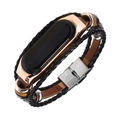 Retro ethnic style leather strap with rose gold metal case for Xiaomi smart band - Gen 3-4: Brown Leather + Rose Gold Frame
