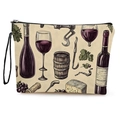 Trousse à maquillage avec imprimé vin vintage, dragonne noire et fermeture éclair - Style d'impression de vin 1 (xy-077-1) / 17*25cm Avec Dragonne