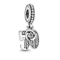 Detailed close-up of a silver number 50 charm with rose design and sparkling cubic zirconia - Number 50 (Rose)