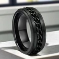 Men's rotatable black stainless steel ring with Cuban chain inlay on a marble stand - 25-c-1 Embossed All Black / Size 5