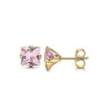Classic gold square earrings with princess cut pink zircon in a secure four-prong setting - Gold Pink Zircon