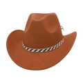 Classic caramel brown felt cowboy hat with rhinestone-studded chevron band for western style - One Size / Khaki (Black & White Stripe)
