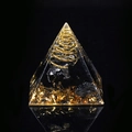 Orgone crystal pyramid with gold spiral coil, black obsidian stones and gold foil flakes - Obsidian