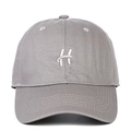 Close-up of premium grey baseball cap featuring detailed white 3D H letter embroidery - Gray