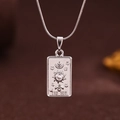 Silver square tarot pendant necklace with sun and moon pattern in stainless steel - Silver (X6058SY)