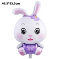 Detailed view of white and purple rabbit foil balloon for Easter, size 46.5x83.5cm - Betsy Bunny Purple