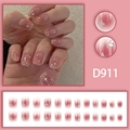 Set de uñas postizas degradado rosa con patrones de estrellas de plata y pedrería - Tipo de Pegamento / Degradado Rosa Estrella Brillante (D911)