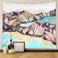 Detailed close-up of modern abstract mountain tapestry with vibrant blue and pink tones - Pink Brown Mountain Water (GT428-38)