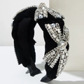 Diadema de terciopelo negro con lazo de diamantes de imitación brillantes y perlas - Lazo Negro