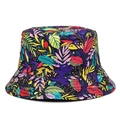 Black bucket hat featuring colorful tropical leaf prints and durable canvas fabric - M (56-58cm) / Black Tropical Botanical Leaves (M302—2)