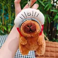 Plush capybara keychain featuring a cute creative hat with silver metal lobster clasp - Bread Hat Thief