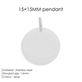 Polished silver stainless steel circular pendant charm, 15x15mm round DIY accessory - 15*15 Steel Color