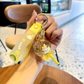 Yellow unicorn milk tea cup keychain with liquid glitter ball and wish strap - Yellow-Lollipop Unicorn
