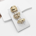 Three-piece minimalist gold alloy clip set with high-polished geometric mirror finish - 3-Piece Ring Set / Gold
