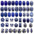 DIY charm bracelet bead set with dark blue resin rhinestones and large hole spacers - Blue Resin Alloy Enamel Set - 50Pcs