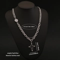 Silver stainless steel double-layered Cuban chain necklace with thorn cross pendant - Thorn Cross Double Layer Style (6#)