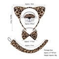 Leopard print costume set with plush ears headband, nose, bowtie, and long tail measurements - Leopard Ear 4-Piece Set (Headband+Mask+Bowtie+Tail)