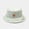 Detailed close-up of a mint green canvas bucket hat featuring cute pumpkin embroidery - M (56-58cm) / Light Green (Pumpkin)
