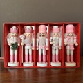 Nutcracker wooden figure set in pink and white finish with festive gift box - Pink Nutcracker 5-Piece Set