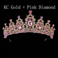 Bridal KC Gold tiara featuring pink teardrop crystals and sparkling white zircons - KC Gold + Pink Rhinestone