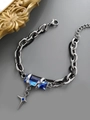 Bracciale a catena in stile industriale con gemma blu rettangolare e ciondolo a stella - Argento Blu