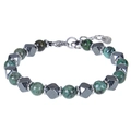 Bohemian adjustable bracelet with green malachite beads and grey stainless steel geometry - African Pine Stone Bracelet