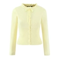 Set coordinato cardigan in maglia giallo tenue e gonna a tubino con fiocco e perle - S / Top Giallo