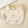 U-shaped six-layer cotton gauze baby bib with cute pink rabbit and mushroom prints - Mushroom Rabbit