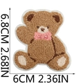 Brown curly teddy bear embroidered towel patch with pink bow and dimensions - Teddy Bear with Pink Bow (1号)
