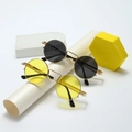 Steampunk round sunglasses with gold metal frame featuring yellow and grey tinted lenses - Black Frame Yellow Lens