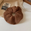Chunky caramel brown knitted scrunchie with a vintage square pleated texture design - Caramel Coffee (26# Scrunchie-Coffee)