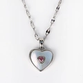 Detail of silver heart necklace with pink gemstone and white shell inlay on twisted chain - Heart Nested Pink Gem Style (Style 7 White Gold) / Silver