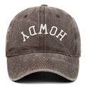 Detail of Howdy 3D white letter embroidery on vintage washed cotton baseball cap - Adjustable / Coffee