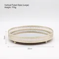 Golden round mirrored tray with geometric mesh edge and ball feet 25cm diameter - Large Striped Pattern Tray