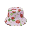 Close-up of pink bucket hat with strawberry print and stitched brim detail - M(56-58cm) / Pink