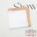 Detail view of white satin pocket square with champagne edges, size 22cm x 22cm - White with Champagne Edge