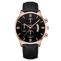 Montre à quartz pour hommes avec boîtier or rose, bracelet cuir noir et affichage de date - Cadran Noir Boîtier Or Rose Bracelet Noir