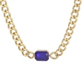 Minimalist gold Cuban chain necklace featuring a rectangular blue crystal pendant - Blue Gemstone Style (KN227734-DX)